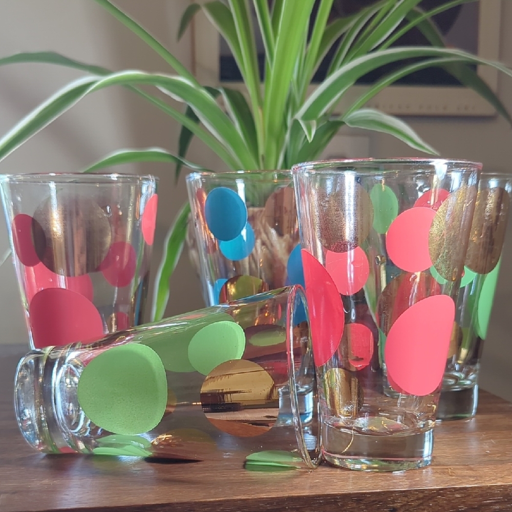 Russel Wright Eclipse Highball Tumblers Multi Coloured And 22 Karat Gold Dots